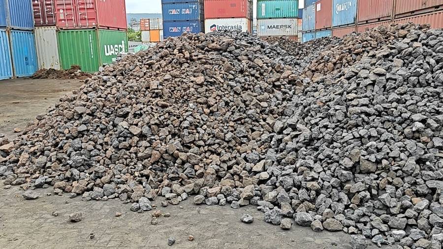 Manganese ore stockpile at the port yard