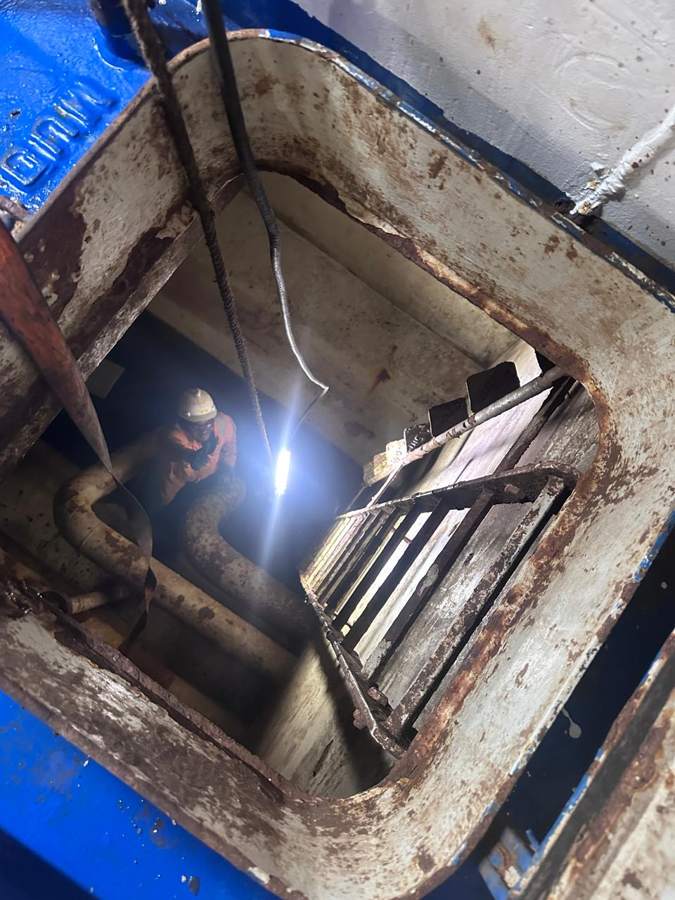 Confined-space tank inspection on board